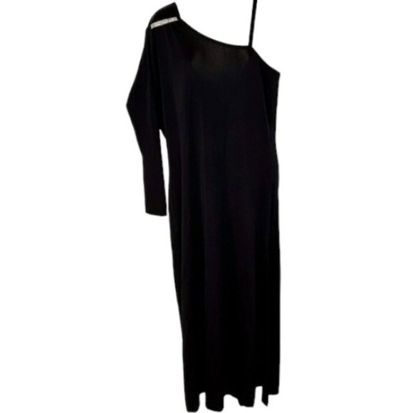 Exclusively Misook One-Shoulder Classic Knit Maxi Gown Rhinestones - Black - L - Picture 1 of 10